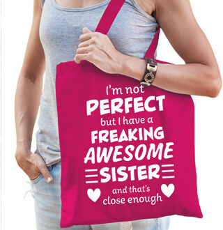 Bellatio Decorations Freaking awesome sister / zus cadeau tas roze voor dames