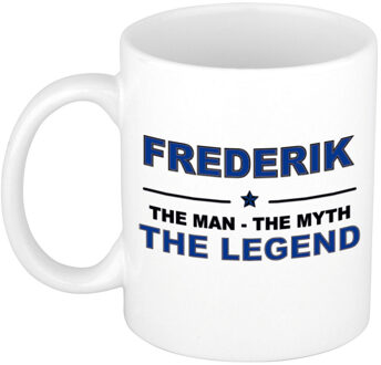 Bellatio Decorations Frederik cadeau mok - man myth legend - naam koffiemok - 300 ml - collega - vaderdag Donkerblauw