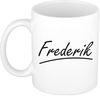 Bellatio Decorations Frederik Naam koffiemok - beker - met sierlijke letters - wit - 300 ml - Cadeau - Heren