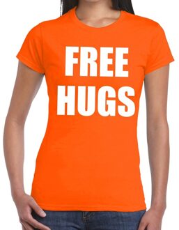 Bellatio Decorations Free hugs fun t-shirt oranje voor dames M - Feestshirts