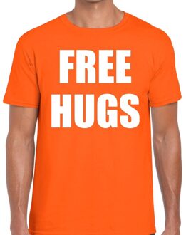 Bellatio Decorations Free hugs fun t-shirt oranje voor heren 2XL - Feestshirts