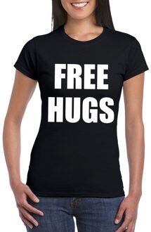 Bellatio Decorations Free hugs tekst - festival t-shirt - zwart - voor dames - feestkleding