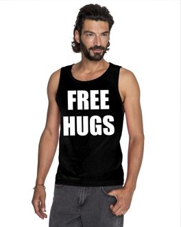 Bellatio Decorations Free hugs tekst singlet shirt/ tanktop zwart heren 2XL