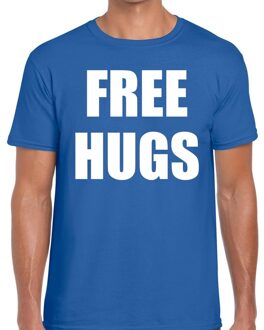 Bellatio Decorations Free hugs tekst t-shirt blauw heren 2XL