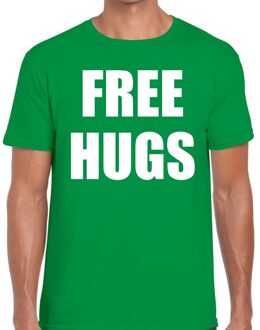 Bellatio Decorations Free hugs tekst t-shirt groen heren 2XL