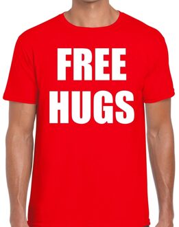 Bellatio Decorations Free hugs tekst t-shirt rood heren 2XL