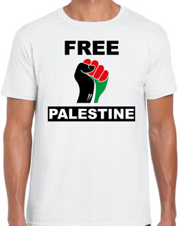 Bellatio Decorations Free Palestine t-shirt wit heren - Palestina shirt met Palestijnse vlag in vuist XL