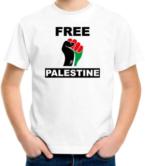 Bellatio Decorations Free Palestine t-shirt wit kinderen - Palestina shirt met Palestijnse vlag in vuist XL (158-164)