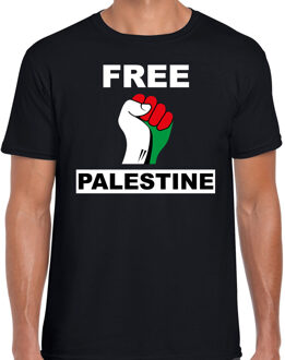 Bellatio Decorations Free Palestine t-shirt zwart heren - Palestina shirt met Palestijnse vlag in vuist