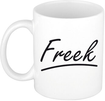 Bellatio Decorations Freek Naam koffiemok - beker - met sierlijke letters - wit - 300 ml - Cadeau - Heren