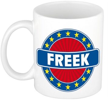 Bellatio Decorations Freek voornaam koffiemok - beker - wit/blauw - 300 ml - Cadeau - Heren - Collega - Vaderdag Multi