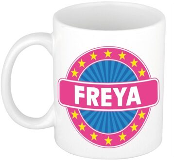 Bellatio Decorations Freya voornaam koffiemok - beker - wit/roze - 300 ml - Cadeau - Dames - Collega - Moederdag