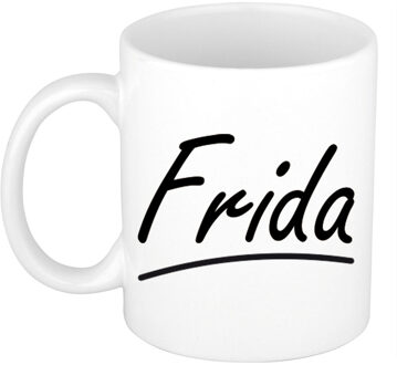 Bellatio Decorations Frida Naam koffiemok - beker - met sierlijke letters - wit - 300 ml - Cadeau - Dames
