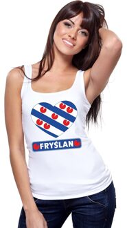 Bellatio Decorations Friesland hart vlag singlet shirt/ tanktop wit dames L