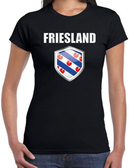 Bellatio Decorations Friesland supporter t-shirt met Friese vlag schild zwart dames