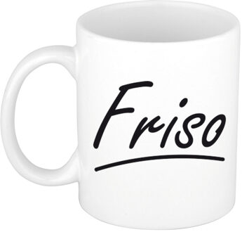 Bellatio Decorations Friso Naam koffiemok - beker - met sierlijke letters - wit - 300 ml - Cadeau - Heren