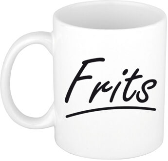 Bellatio Decorations Frits Naam koffiemok - beker - met sierlijke letters - wit - 300 ml - Cadeau - Heren