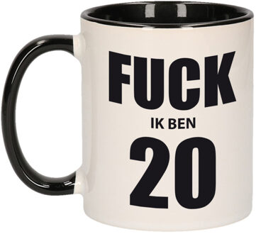 Bellatio Decorations Fuck ik ben 20 mok / beker zwart wit 300 ml - Verjaardag mokken