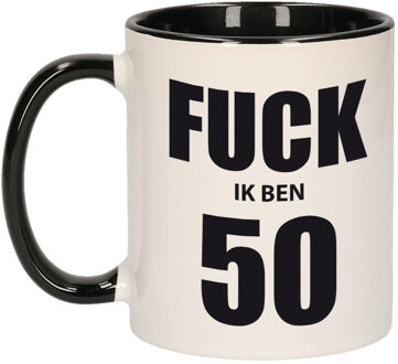 Bellatio Decorations Fuck ik ben 50 mok / beker zwart wit 300 ml - Verjaardag mokken