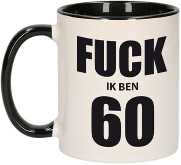 Bellatio Decorations Fuck ik ben 60 - koffiemok - drinkbeker - zwart wit - 300 ml - Verjaardag leeftijd mokken