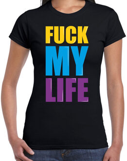 Bellatio Decorations Fuck my life fun tekst t-shirt zwart dames