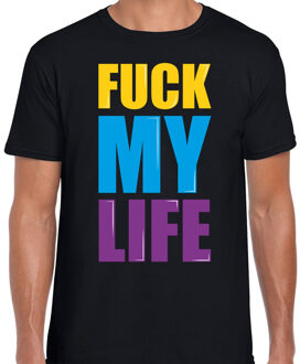 Bellatio Decorations Fuck my life fun tekst t-shirt zwart heren 2XL