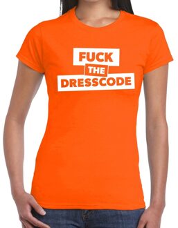 Bellatio Decorations Fuck the dresscode tekst t-shirt oranje dames 2XL