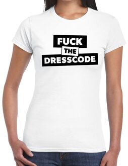 Bellatio Decorations Fuck the dresscode tekst t-shirt wit voor dames XS