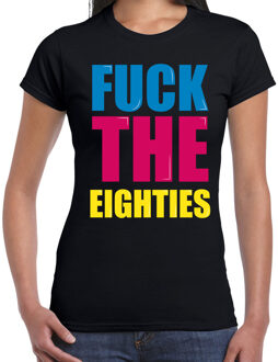 Bellatio Decorations Fuck the eighties fun t-shirt zwart dames XS