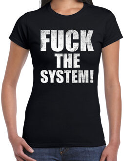 Bellatio Decorations Fuck the system protest t-shirt zwart voor dames XS