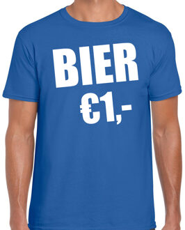 Bellatio Decorations Fun t-shirt - bier 1 euro - blauw - heren - Feest outfit / kleding / shirt 2XL