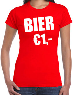 Bellatio Decorations Fun t-shirt - bier 1 euro - rood - dames - Feest outfit / kleding / shirt XS