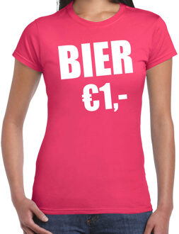 Bellatio Decorations Fun t-shirt - bier 1 euro roze - dames - Feest outfit / kleding / shirt 2XL