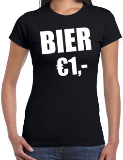 Bellatio Decorations Fun t-shirt - bier 1 euro - zwart - dames - Feest outfit / kleding / shirt L