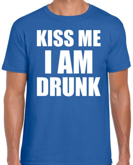 Bellatio Decorations Fun t-shirt - kiss me I am drunk - blauw - heren - Feest outfit / kleding / shirt 2XL