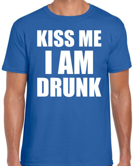 Bellatio Decorations Fun t-shirt kiss me I am drunk blauw voor heren