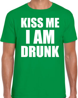 Bellatio Decorations Fun t-shirt kiss me I am drunk groen voor heren