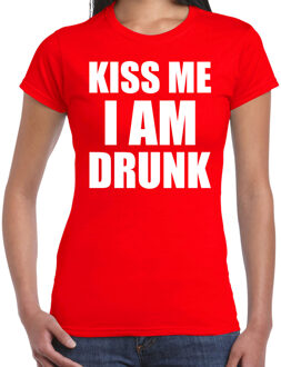 Bellatio Decorations Fun t-shirt - kiss me I am drunk - rood - dames - Feest outfit / kleding / shirt 2XL