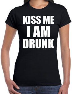 Bellatio Decorations Fun t-shirt - kiss me I am drunk - zwart - dames - Feest outfit / kleding / shirt S