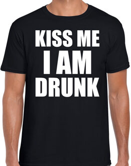 Bellatio Decorations Fun t-shirt - kiss me I am drunk - zwart - heren - Feest outfit / kleding / shirt L