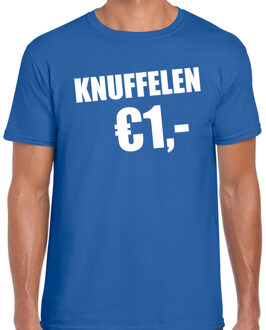 Bellatio Decorations Fun t-shirt - knuffelen 1 euro - blauw - heren - Feest outfit / kleding / shirt 2XL