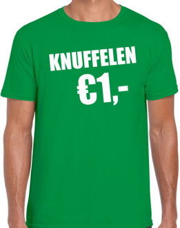 Bellatio Decorations Fun t-shirt - knuffelen 1 euro - groen - heren - Feest outfit / kleding / shirt 2XL