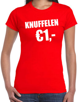 Bellatio Decorations Fun t-shirt - knuffelen 1 euro - rood - dames - Feest outfit / kleding / shirt XS