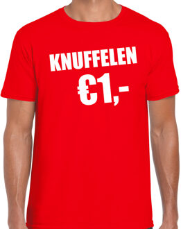 Bellatio Decorations Fun t-shirt - knuffelen 1 euro - rood - heren - Feest outfit / kleding / shirt 2XL