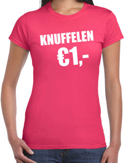 Bellatio Decorations Fun t-shirt - knuffelen 1 euro - roze - dames - Feest outfit / kleding / shirt 2XL