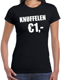 Bellatio Decorations Fun t-shirt - knuffelen 1 euro - zwart - dames - Feest outfit / kleding / shirt 2XL