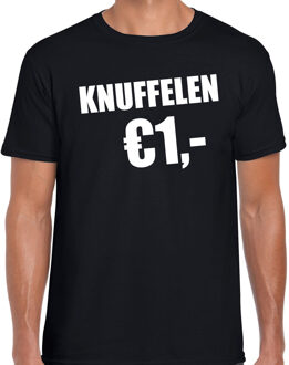 Bellatio Decorations Fun t-shirt - knuffelen 1 euro zwart - heren - Feest outfit / kleding / shirt 2XL