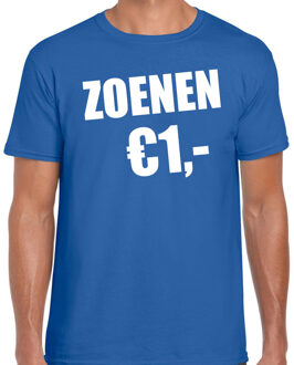 Bellatio Decorations Fun t-shirt - zoenen 1 euro blauw - heren - Feest outfit / kleding / shirt 2XL