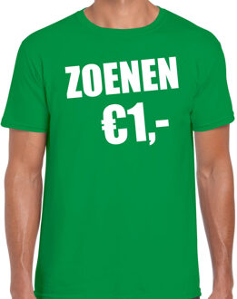 Bellatio Decorations Fun t-shirt - zoenen 1 euro - groen - heren - Feest outfit / kleding / shirt 2XL