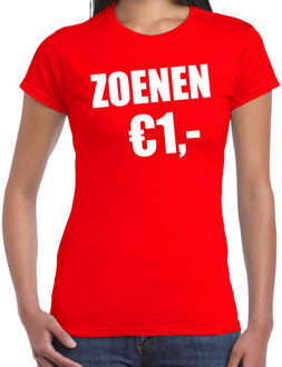 Bellatio Decorations Fun t-shirt - zoenen 1 euro - rood - dames - Feest outfit / kleding / shirt 2XL